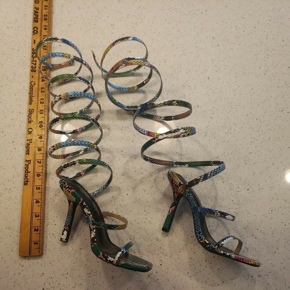 Cathy Din Size 6 rainbow Snake Gladiator Strap 4” Heels Henley-9